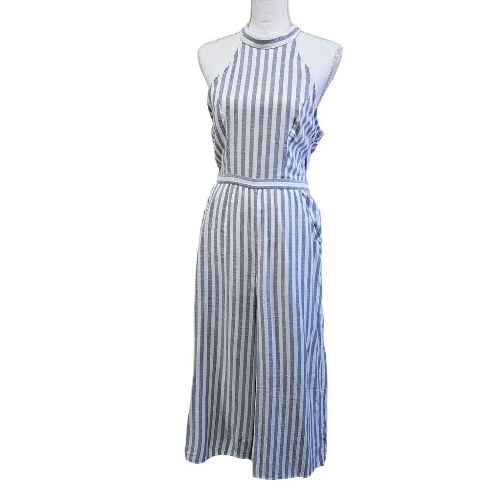 American Eagle Striped Wide Leg Jumpsuit Halter Open Back Size M - Picture 7 of 8